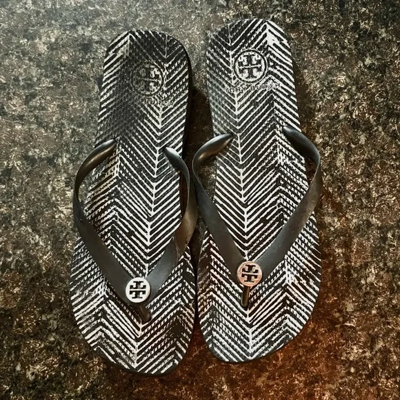 Tory Burch Distressed Chevron Flip Flops