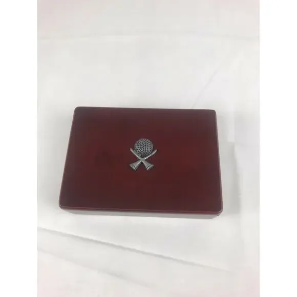 1990's Wooden Golf Playing Card Box With Golf Motif Face And 2 Decks Of Golf ...
