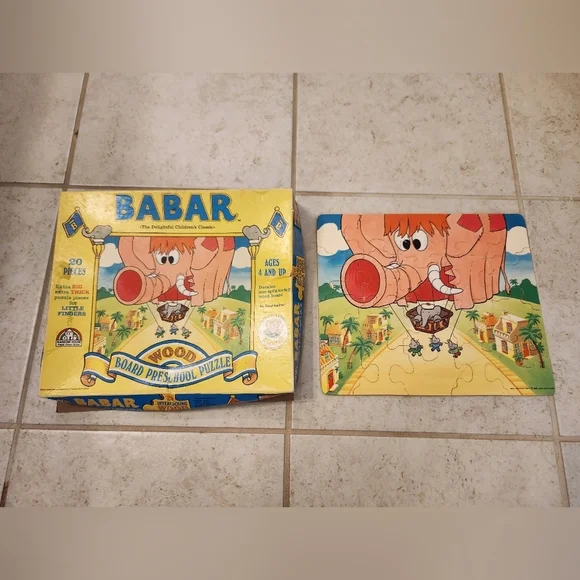 Vtg 1989 BABAR The Great Balloon Wood‎ Board Preschool Puzzle Complete