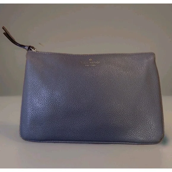 Kate Spade NY Pebbled Leather Triple Zip Clutch Wallet Pouch Gray 10x7 Large
