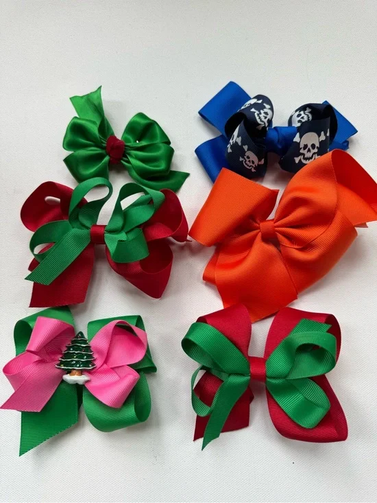 Boutique Girls Hair Bow Bundle | 6 Large Grosgrain Holiday & Everyday Bows