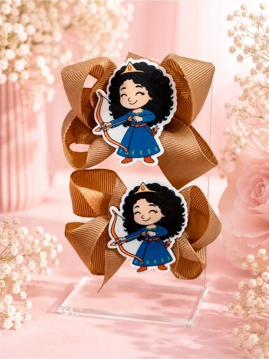 Cute Princess Archer Hair Bows in Brown and Blue 3”