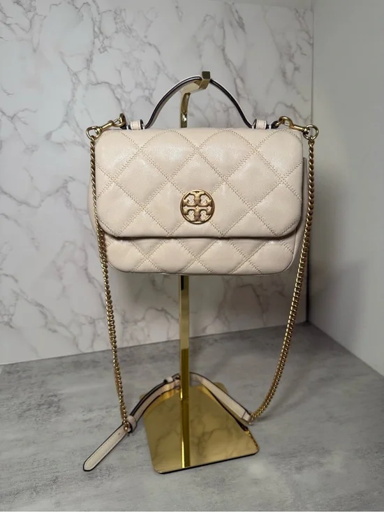 Tory Burch Cream Quilted Leather Chain Crossbody