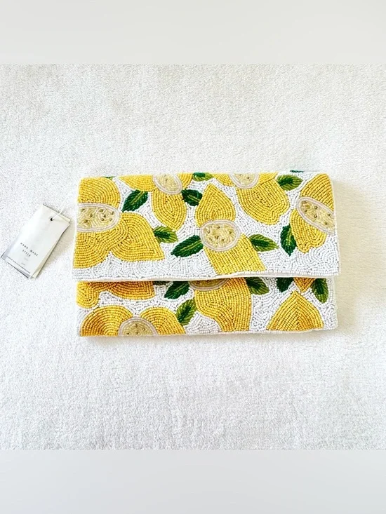 Antik Kraft Beaded Lemon Fold-Over Clutch / Crossbody Bag