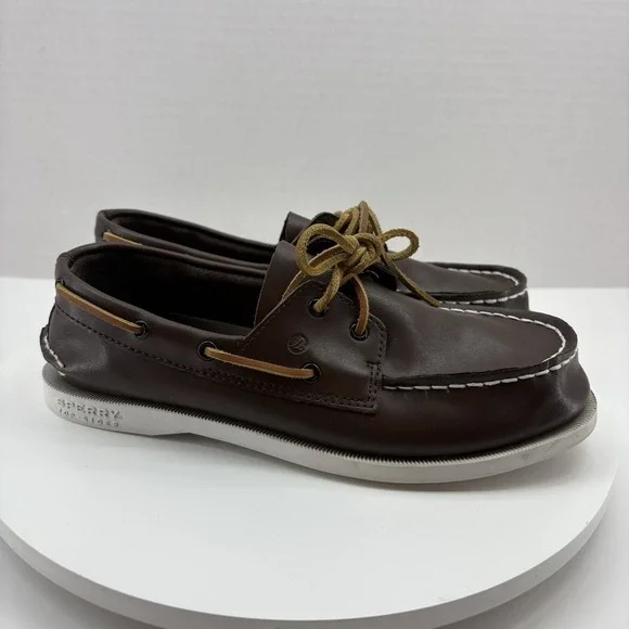 Sperry‎ Authentic Original Leather Boat Shoe Size 5 Dark Brown Two-Eye