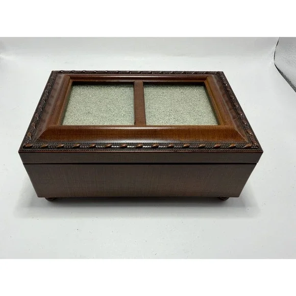 Wooden Music Jewelry Box‎ Glass Lid Sankyo Movement
