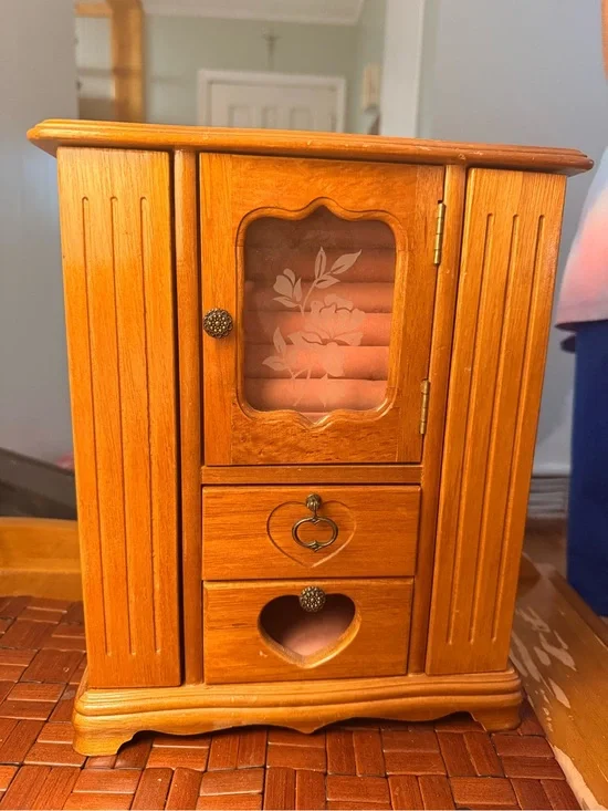 Wood Finish Jewelry Armoire with Heart Drawer - Orange