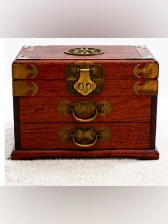 Wooden Jewelry Chest Organizer with Brass Accents - Brown