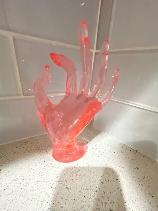 Pink Acrylic Hand Ring Holder Jewelry Display Vanity Organizer Decor