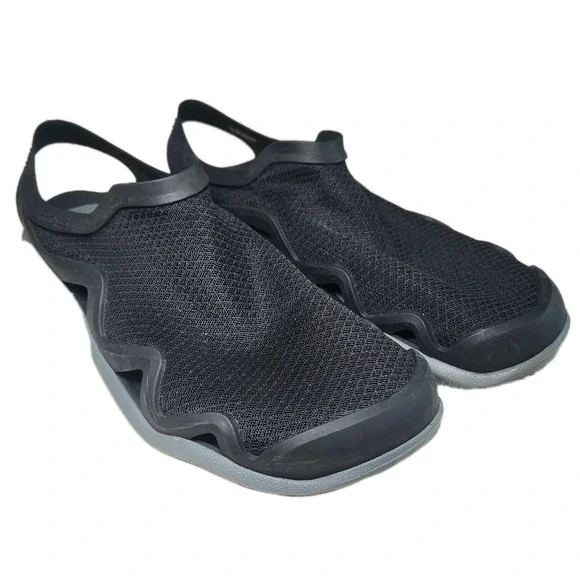 CROCS Swiftwater Wave Mesh Shoes Men 11 Black Wader Water Shoes Deck Beach Boat