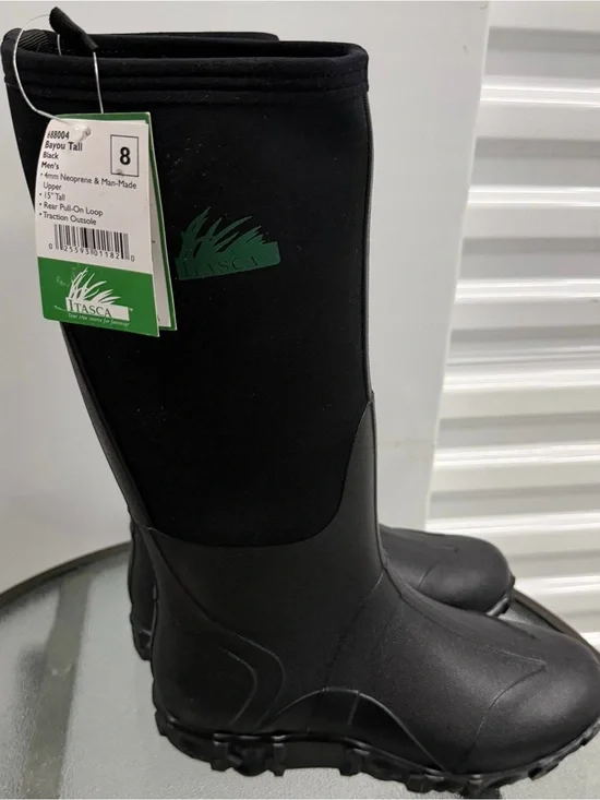 Itasca Bayou Tall Mens Size 8 Waterproof Rain Boots Black 4mm Neoprene 15