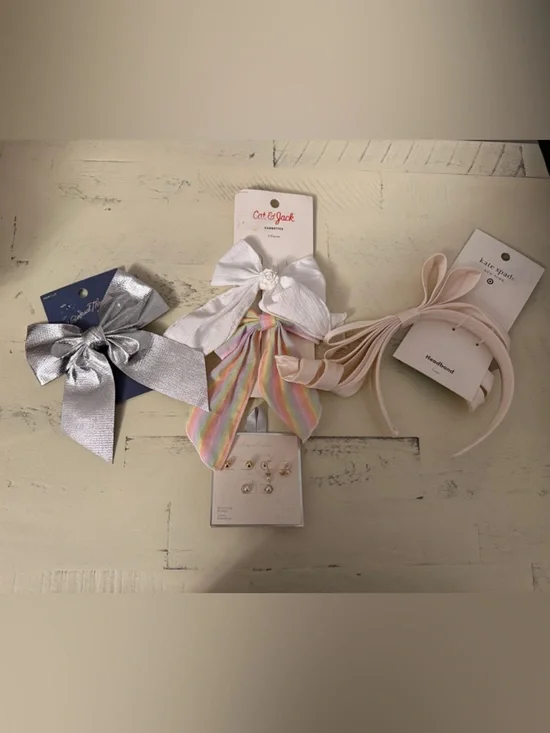 kate spade Girls Hair Accessory Set - Silver, White, Pink, Rainbow and earrings!