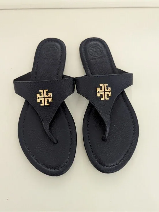 EUC! Tory Burch Jolie Flat Thong Sandal In Navy Blue Size 6.5