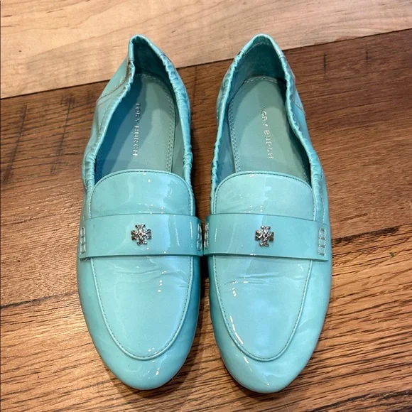 Tory Burch Women's Turquoise Patent Leather Drivers Loafers