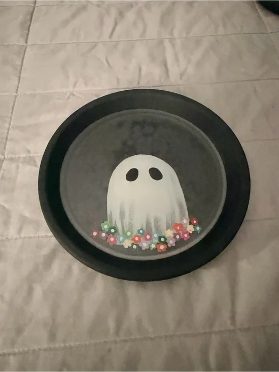 Hand-Painted Ghost Plate with Floral Trim