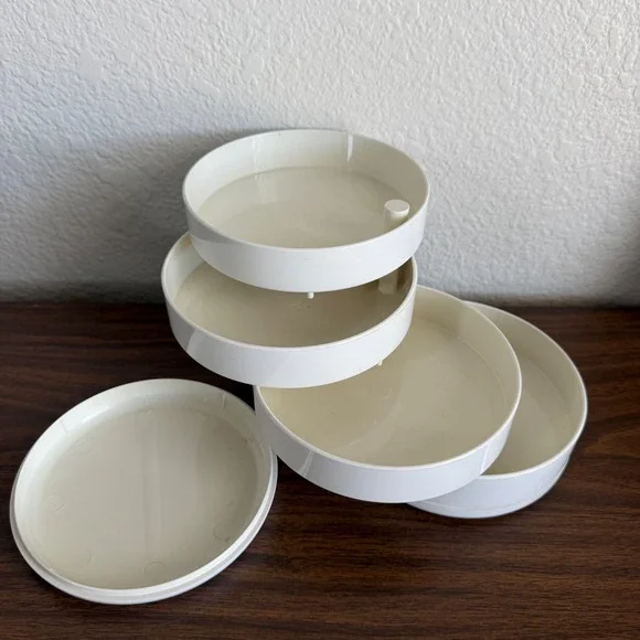 Vintage Interdesign Swivel Organizer White With Lid MCM Trinket Jewelry Case 70s