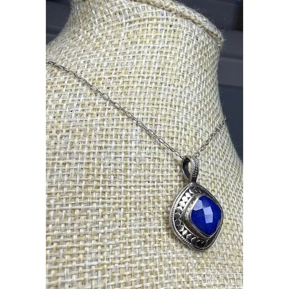 Anna Beck .925 Signed Lapis Lazuli Pendant Necklace Sterling Silver
