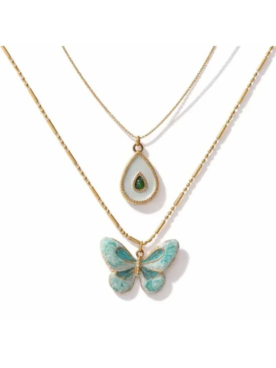 New! Bloom Social Butterfly Stack Necklace Set (3010)