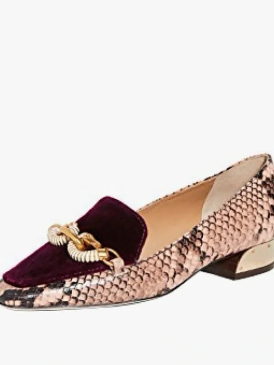 Tory Burch Burgundy Velvet Loafer with Snake-Print Trim and Gold Chain.  Size 7.