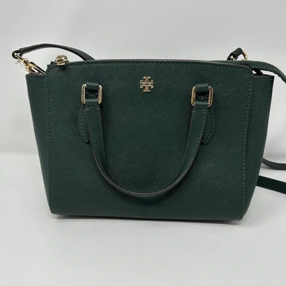 Tory Burch Emerson Mini Jitney Green Leather Tote Satchel