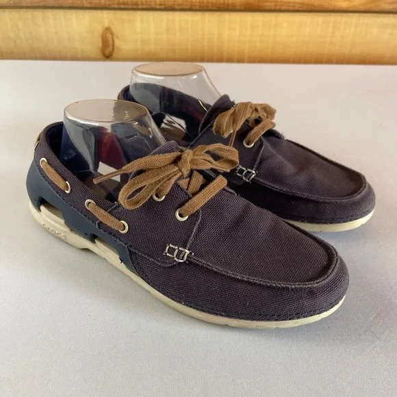 Crocs Beach‎ Line Lace Up Boat Loafers Shoes Mens 8 Comfort Lace Up Navy Blue
