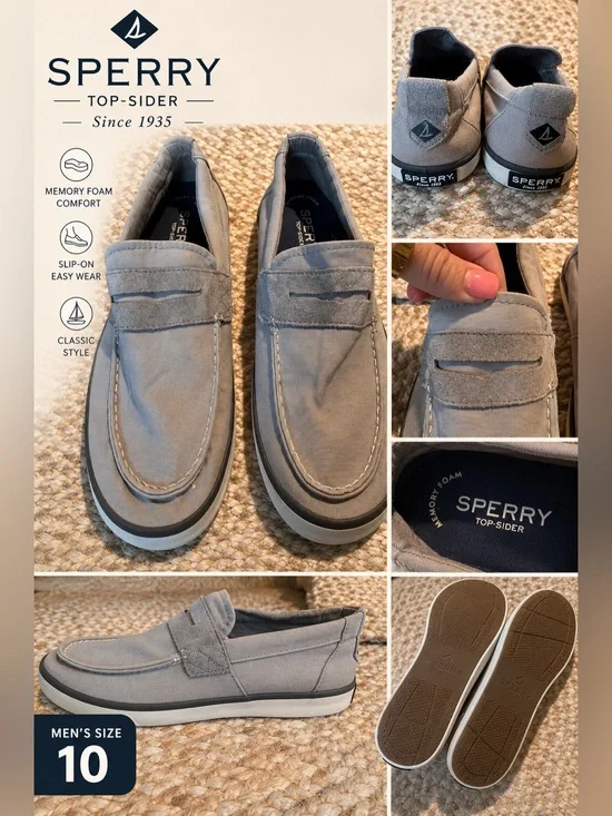 Sperry Men's Light Gray Canvas Slip-On Boat Shoes
