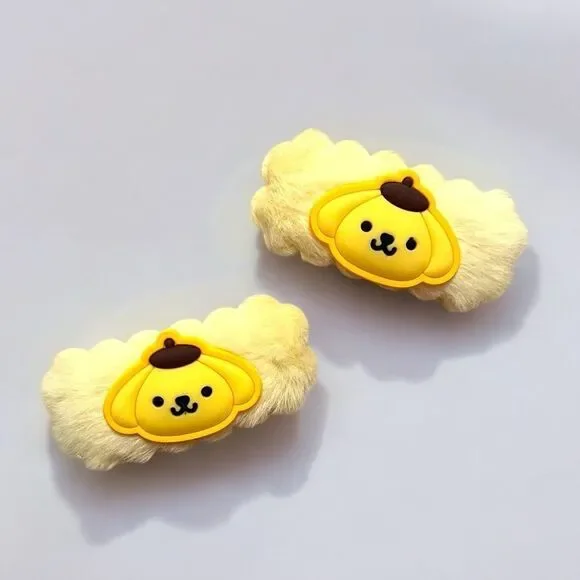Pompompurin Yellow Furry Hair Clips Set Of 2
