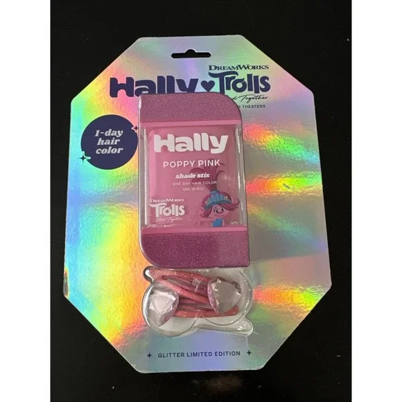 Trolls Pink Glitter 1-Day Temporary‎ Hair Color Stick Halloween Kids Clips
