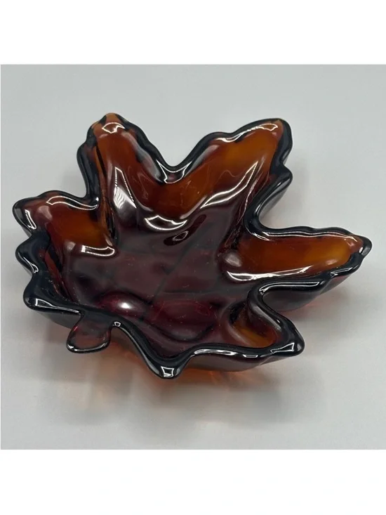 Amber Glass Maple Leaf Shaped Candy Dish Trinket‎ Dish