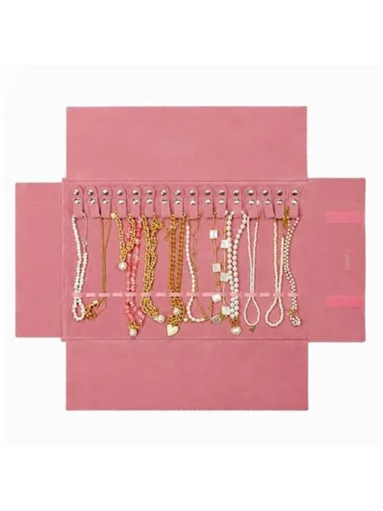 Velvet Jewelry Roll Travel Jewelry Organizer Necklace Bracelet Storage Case Bag