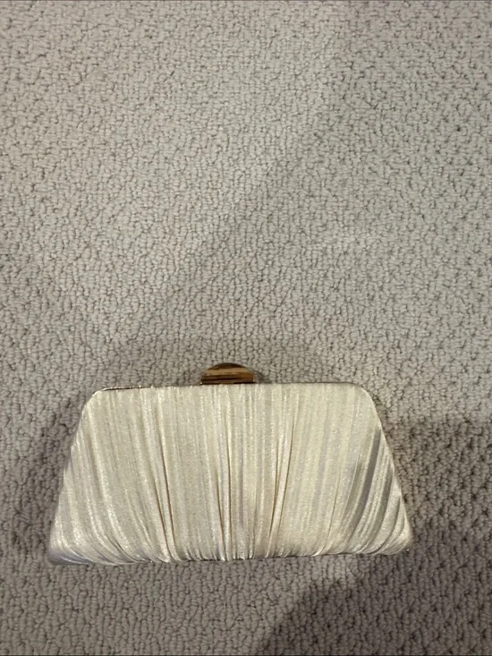 Amazon Shimmery Cream Evening Clutch with Gold-Tone Clasp