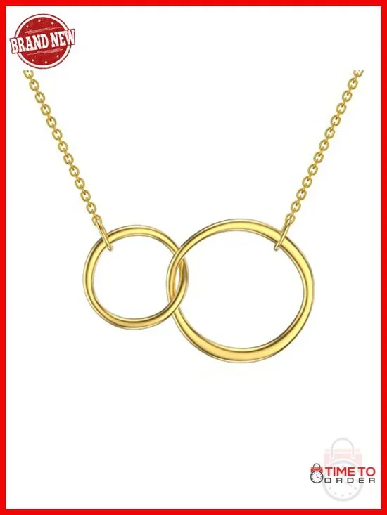 14K Real Gold Interlocking Circle Pendant Necklace Mother Daughter Double