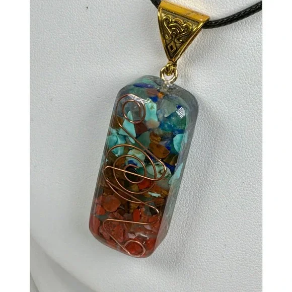 🔮✨ Orgonite Crystal Chip Pendant Necklace | Copper Spiral‎ | Gift Ready
