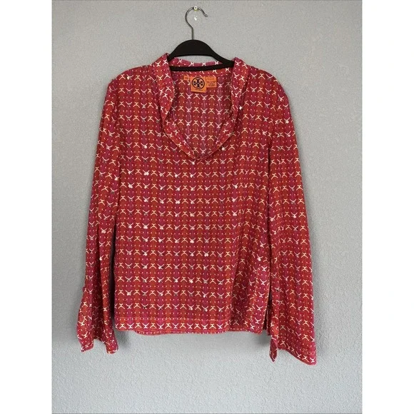 Tory Burch Shirt Women 6 Sequin Stephanie Tunic Pink Orange  Lightweight Popover
