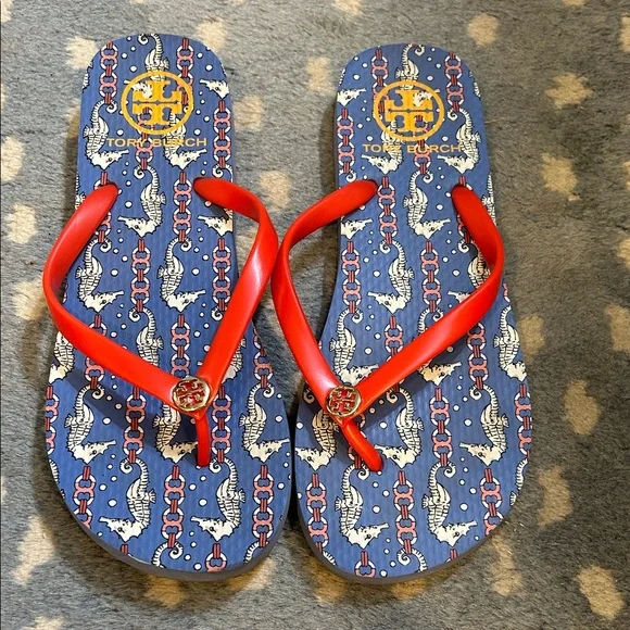 Tory Burch Red and Blue Flip Flops