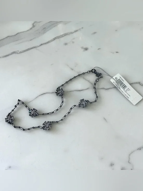 Tory Burch Gunmetal Black Logo Necklace