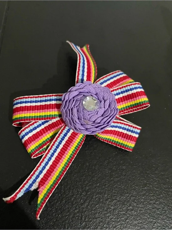Colorful Striped Ribbon Flower with Lavender Rosette