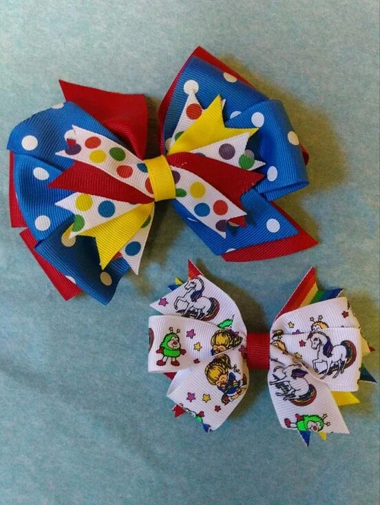 Handmade Boutique Rainbow Brite-inspired Stacked Hair Bows 🌈