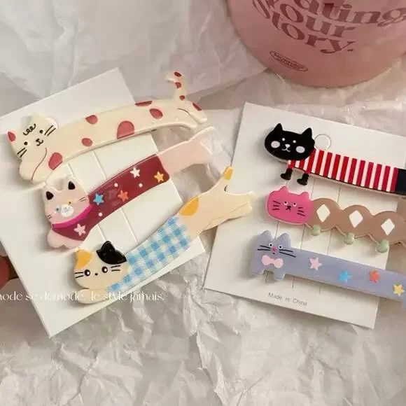 New 6 cat hair clips girl, woman