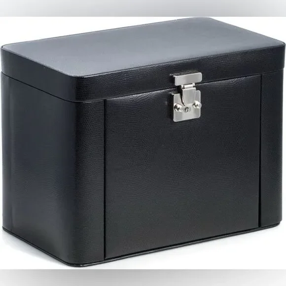 Bey-Berk Lizard Print Leather Jewelry Box - Black