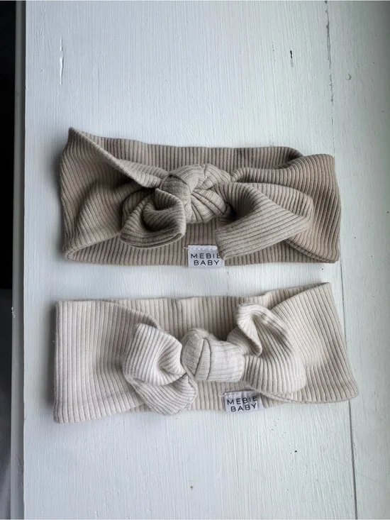 Mebie Baby Ribbed Knot Headband - Beige & Cream