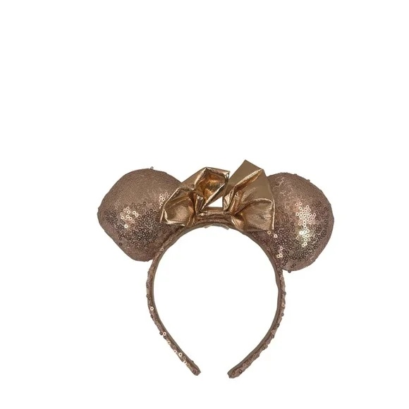 Disney Headband OS Rose Gold Sequin Metallic Bow Kids