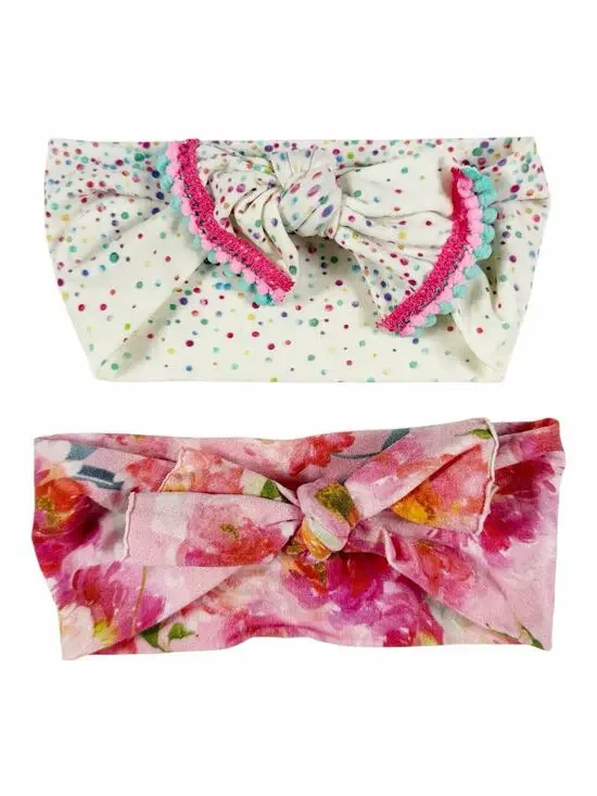 Baby Bling Knot Bow Headband Bundle Set of 2 Floral Confetti