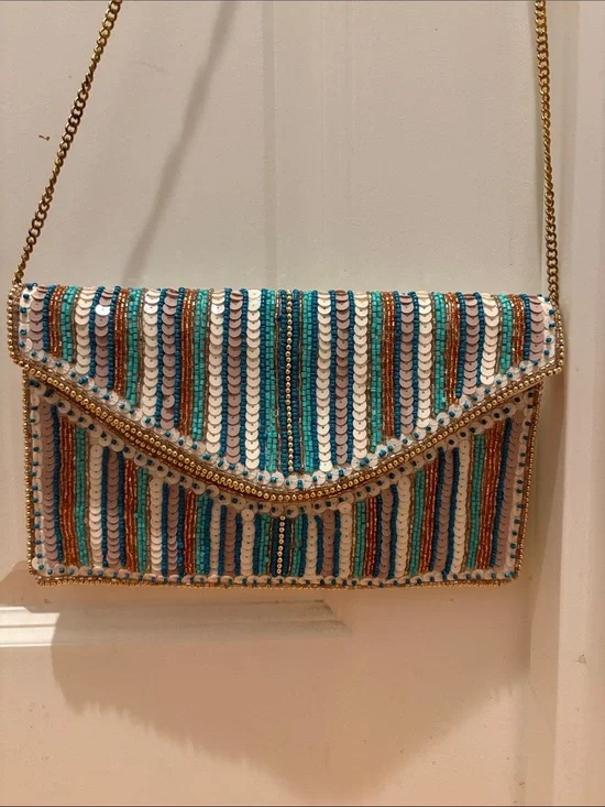 Beaded Stripe Envelope Crossbody Bag