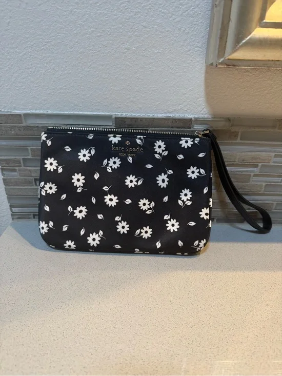 kate spade Black and White Floral Wristlet with Strap