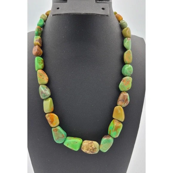 Jay King Necklace Green Turquoise Nugget Sterling Silver DTR Mine Finds Boho