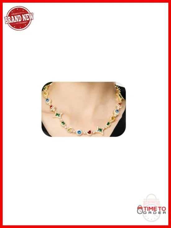 Gold Plated Brass Rainbow Zirconia Hip-Hop Pendant Necklace 22in Unisex
