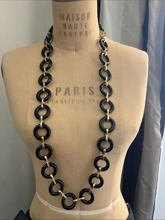 Tory Burch Black and Gold Link Necklace