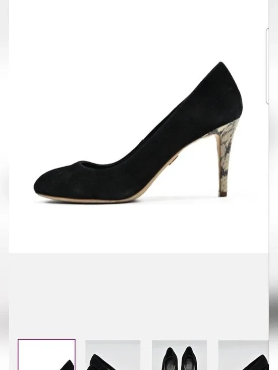 Tory Burch Black Suede Pump with Snakeskin-Print Heel