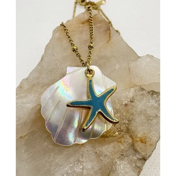 Stainless Steel Starfish Shell Necklace‎ Gold Tone 16–17.5